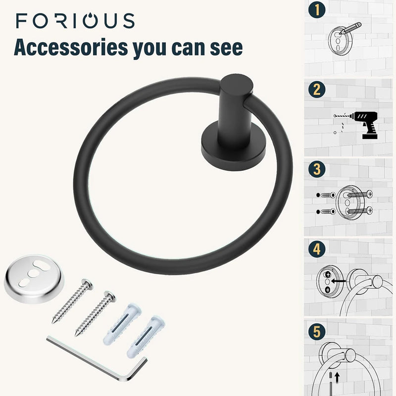 Bathroom Towel Ring Hardware Accessories Storage Holder 304 Stainless Steel Matte Black Hand Towel Holder round Towel Hanger