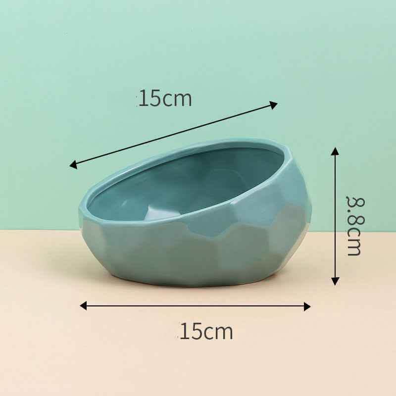 Ceramic Pet Bowl - Oblique Mouth Cat Dog Feeding Dish - Vezir