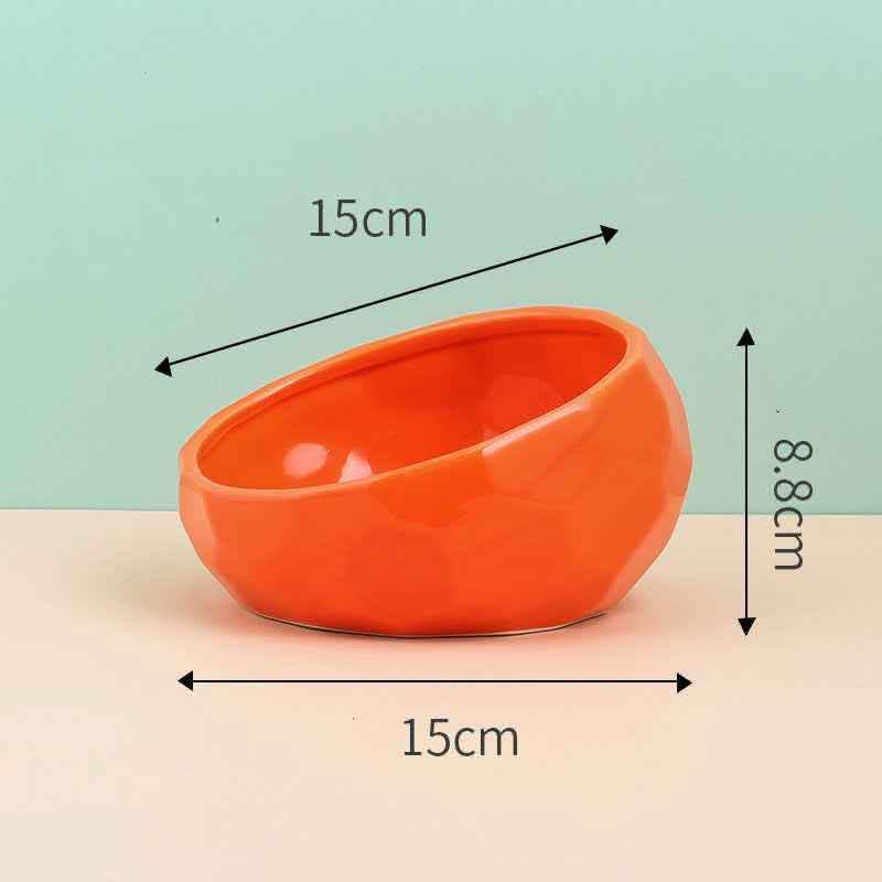 Ceramic Pet Bowl - Oblique Mouth Cat Dog Feeding Dish - Vezir
