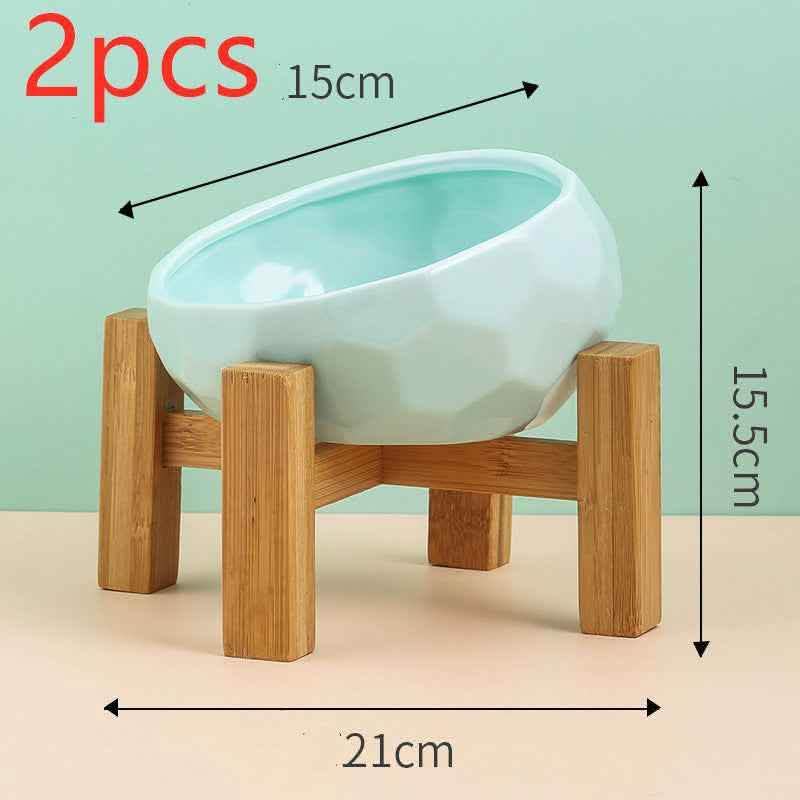 Ceramic Pet Bowl - Oblique Mouth Cat Dog Feeding Dish - Vezir