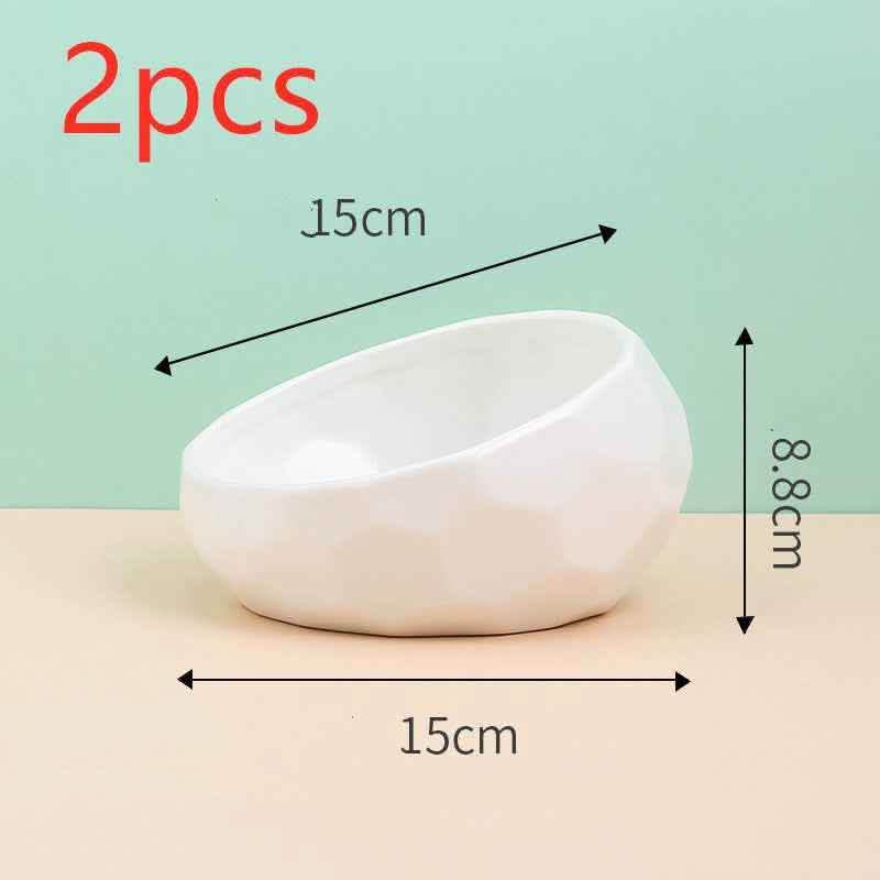 Ceramic Pet Bowl - Oblique Mouth Cat Dog Feeding Dish - Vezir