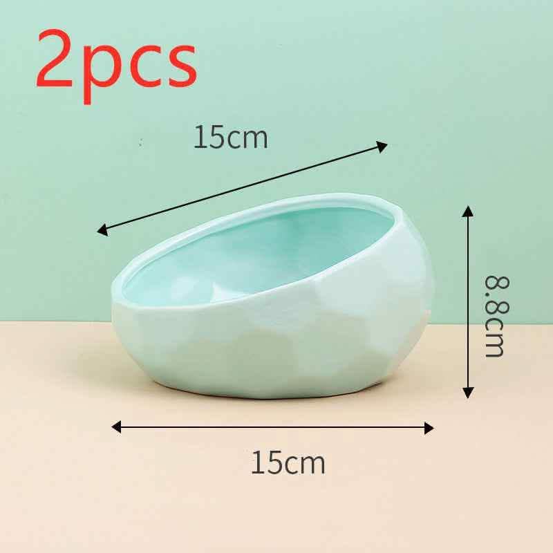 Ceramic Pet Bowl - Oblique Mouth Cat Dog Feeding Dish - Vezir
