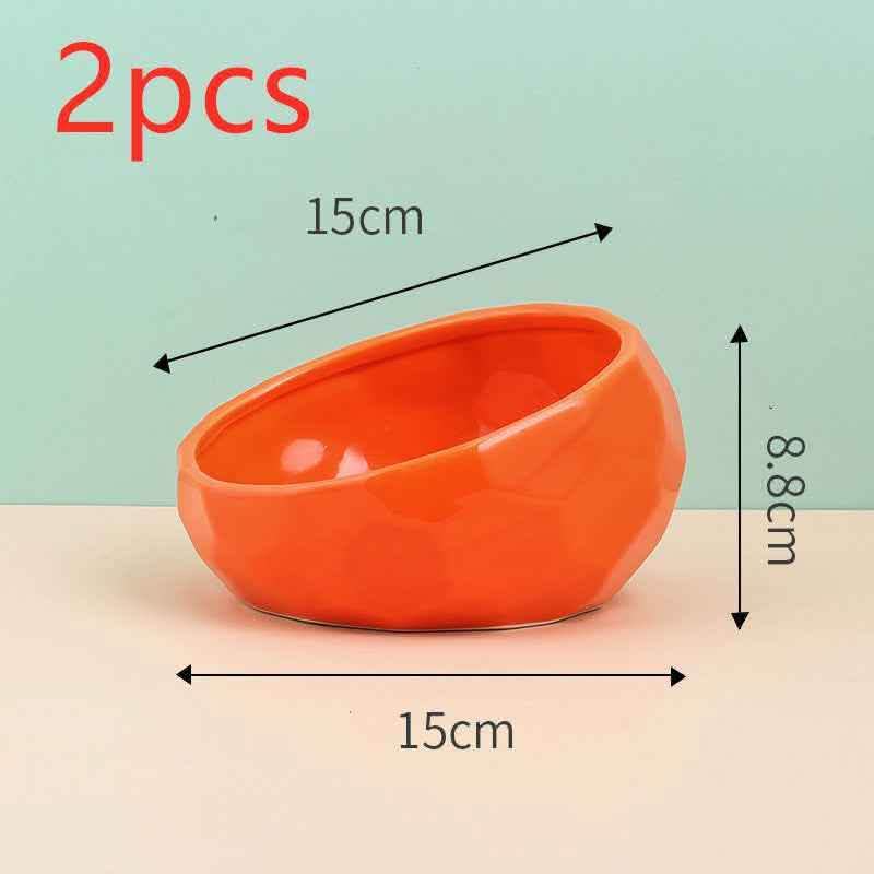 Ceramic Pet Bowl - Oblique Mouth Cat Dog Feeding Dish - Vezir