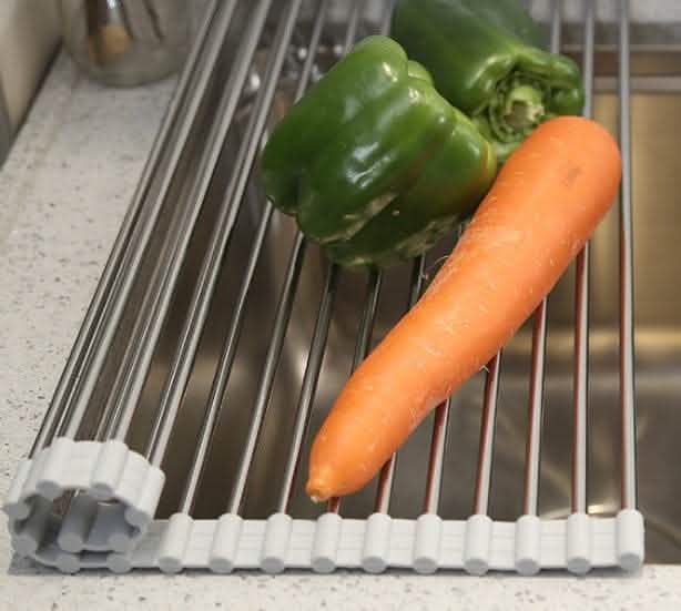 Folding Kitchen Drain Rack - Stainless Steel Sink Organizer - Vezir
