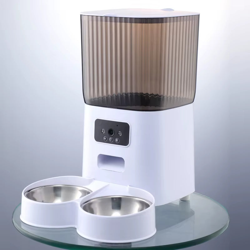 5L Double Bowls Smart Automatic Cat Feeder with Camera Cat Dry Food Video Dispenser Pet Smart Voice Recorder Auto Feeder for Dog Double Bowl Video