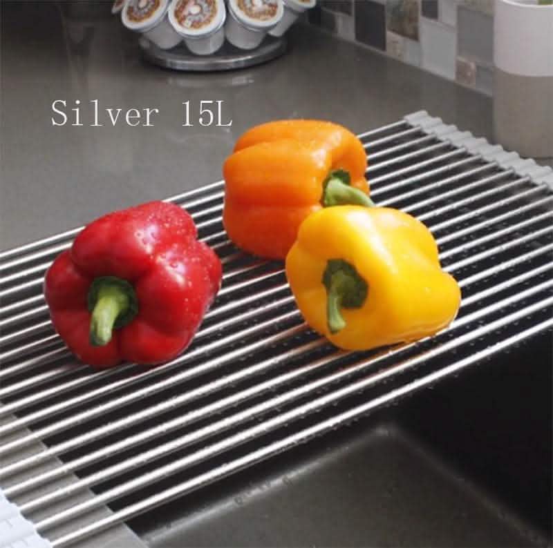 Folding Kitchen Drain Rack - Stainless Steel Sink Organizer - Vezir
