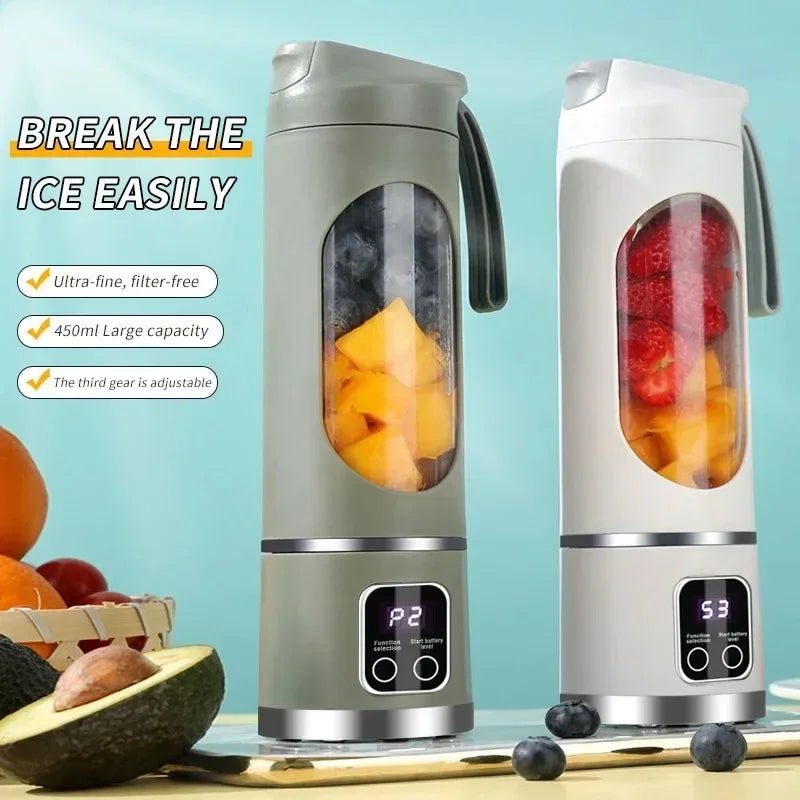 12 Blades Portable Fruit Juicer 450Ml Capacity 3 Gears USB Rechargeable Blender Ice Crusher for Shakes and Smoothies Juicer Cup