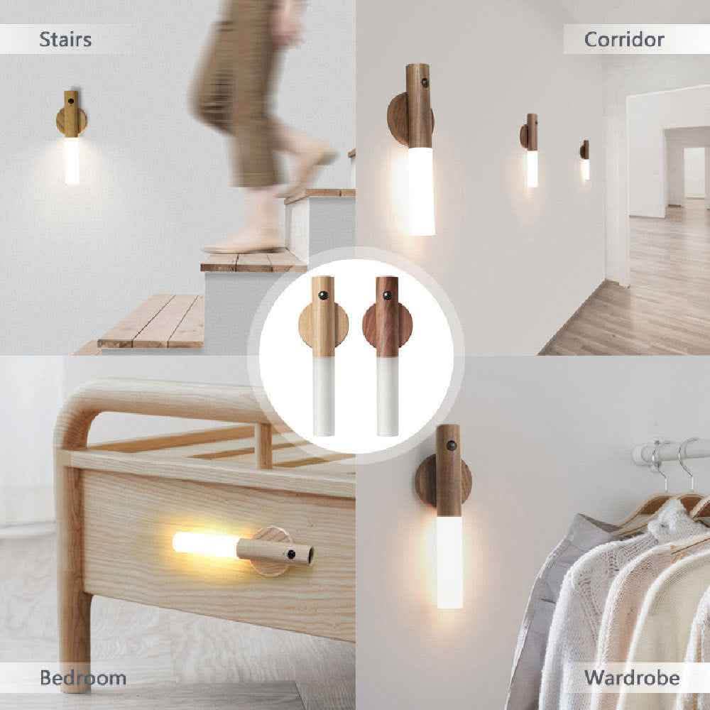 Magnetic LED Motion Light - Premium Wireless Wood Design - Vezir