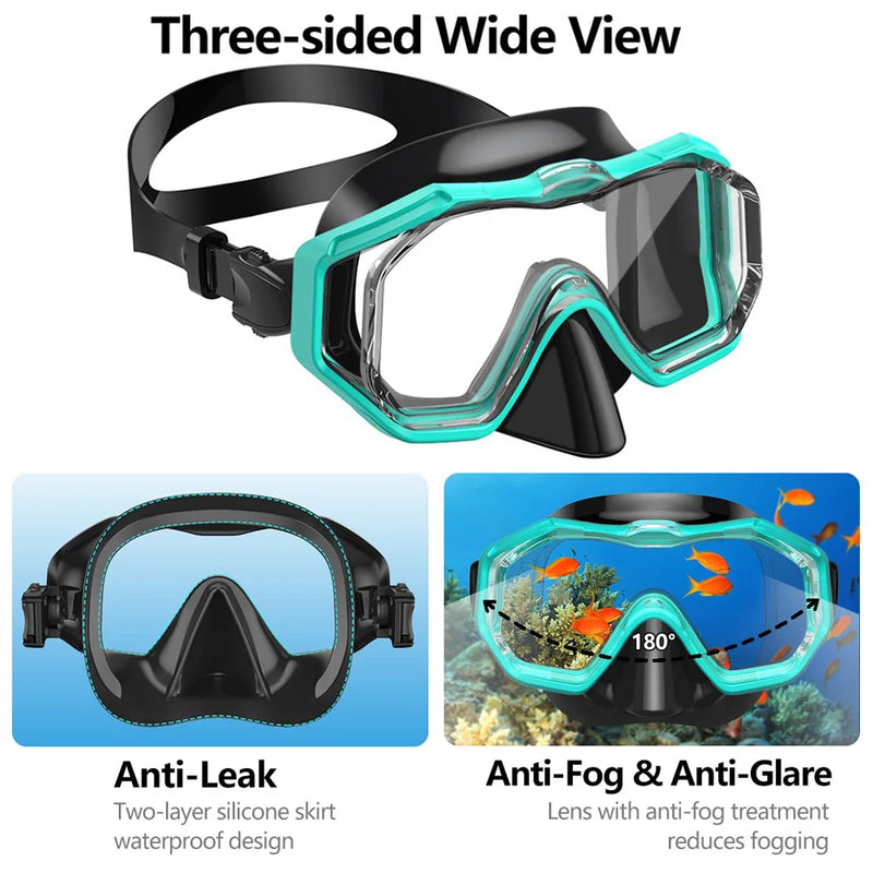 Snorkel Mask 3 Windows Panoramic Wide View HD Three-Lens Adjustable Scuba Snorkeling Swimming Diving for Adults and Kids