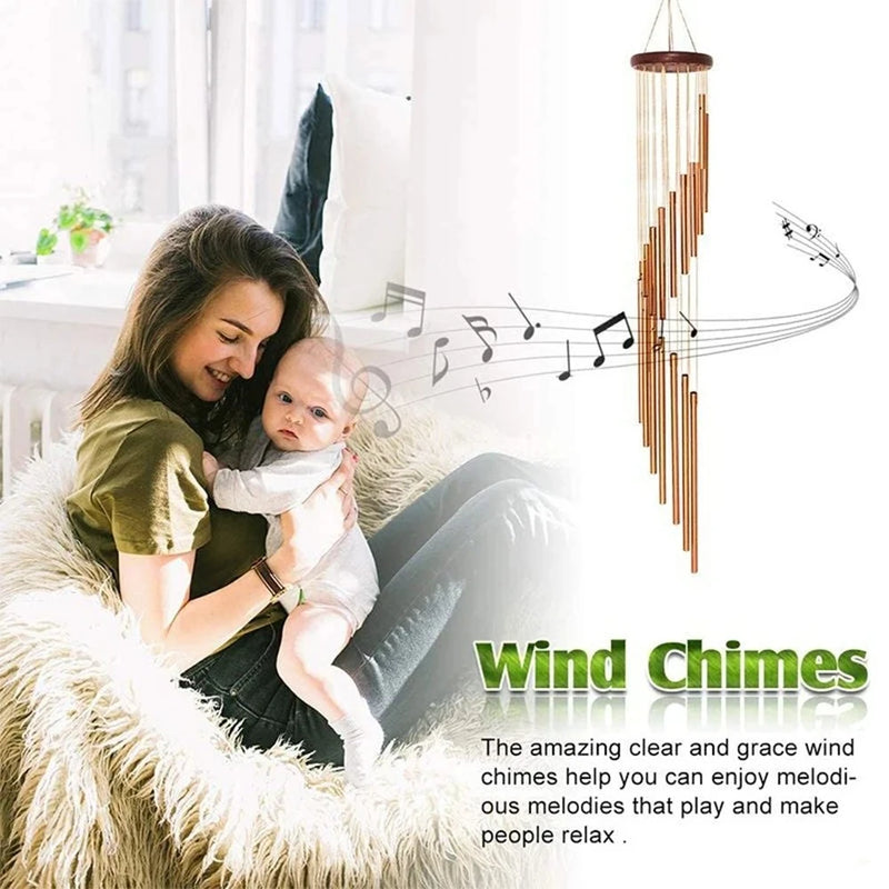 1Piece 12 Tubes Aluminum Alloy Wind Chimes with Hook Gold/Silver Bells for outside Home Wedding Party Memorial Decoration Gifts