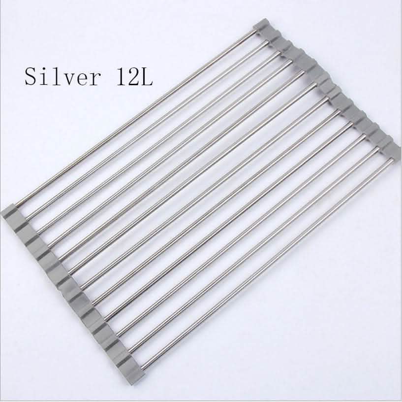 Folding Kitchen Drain Rack - Stainless Steel Sink Organizer - Vezir