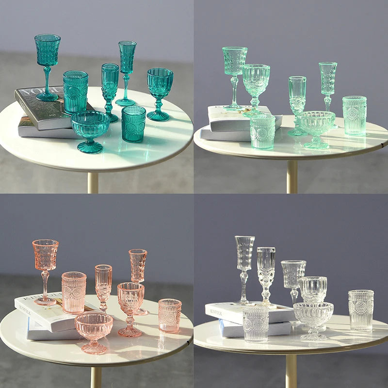 7Pcs 1:6 Dollhouse Miniature Water Cup Wine Glass Champagne Glass Cup Kitchen Decor Doll House Accessories