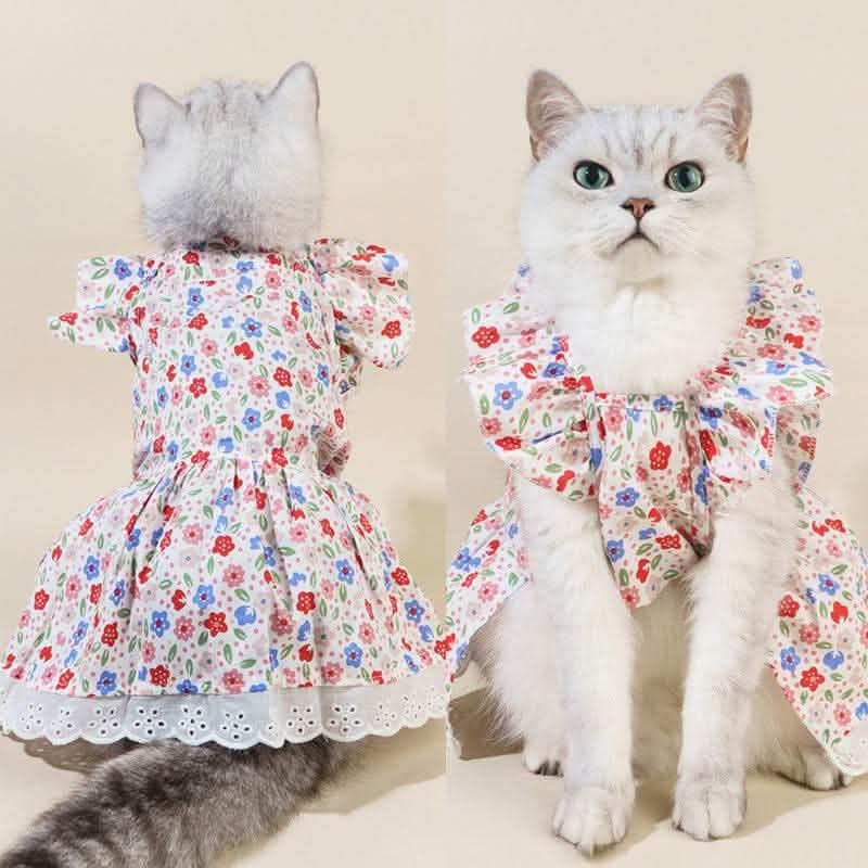 Spring Summer Dog Dress - Cotton Floral Pet Clothing - Vezir