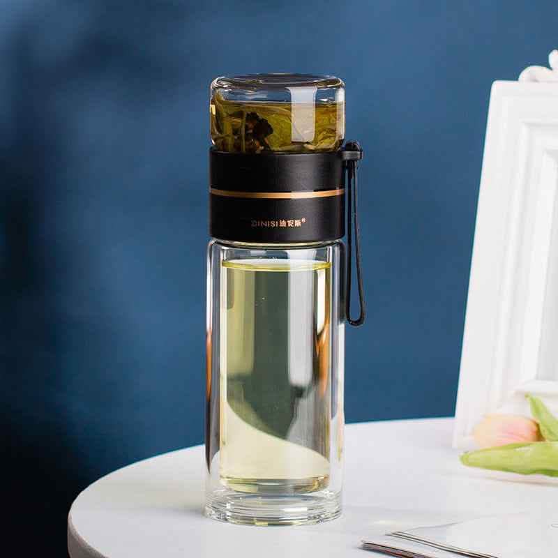 Glass Water Bottle - Tea Infuser Filter Double Wall Design - Vezir