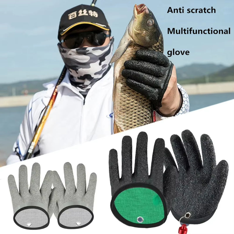 Fishing Gloves Catch Fish Anti-Slip Durabl Knit Full Finger Waterproof Work Cutproof Glove Clasp Left Right Apparel Protect Hand