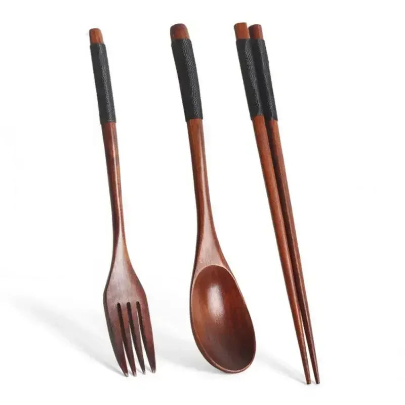 3 Piece Set Stainless Steel Cutlery Wooden Tableware Coffees and Teas Tableware Forks Spoon Korean Plates Dinner Sets Chopsticks