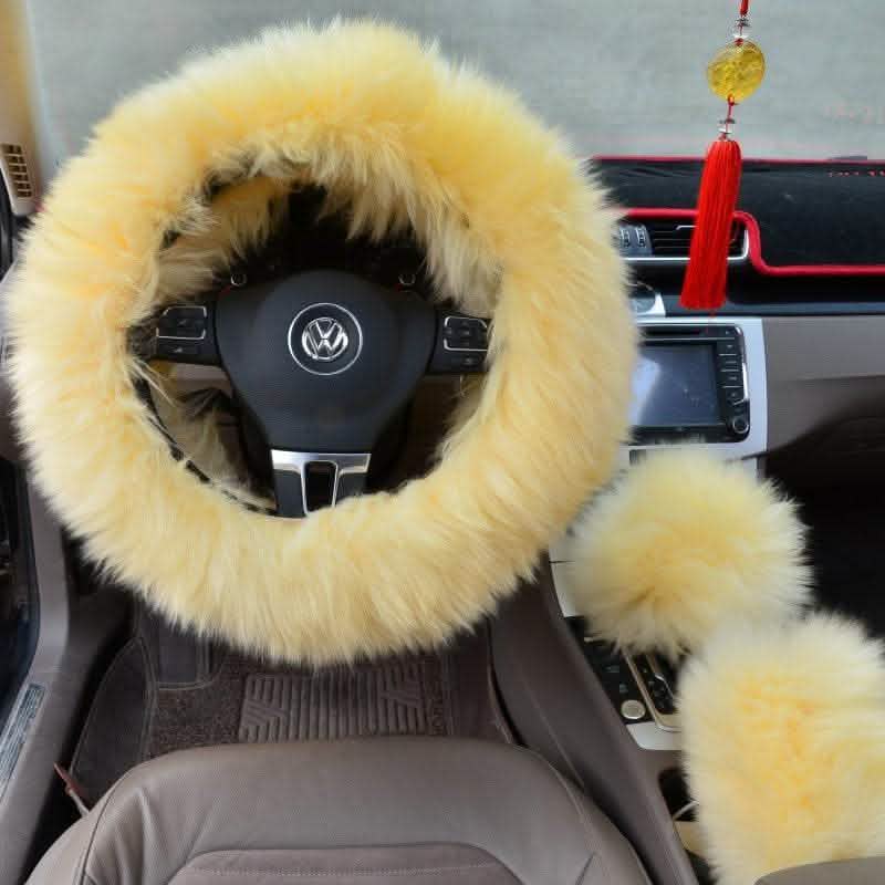 3-Piece Wool Steering Wheel Cover - Premium Car Interior Set - Vezir