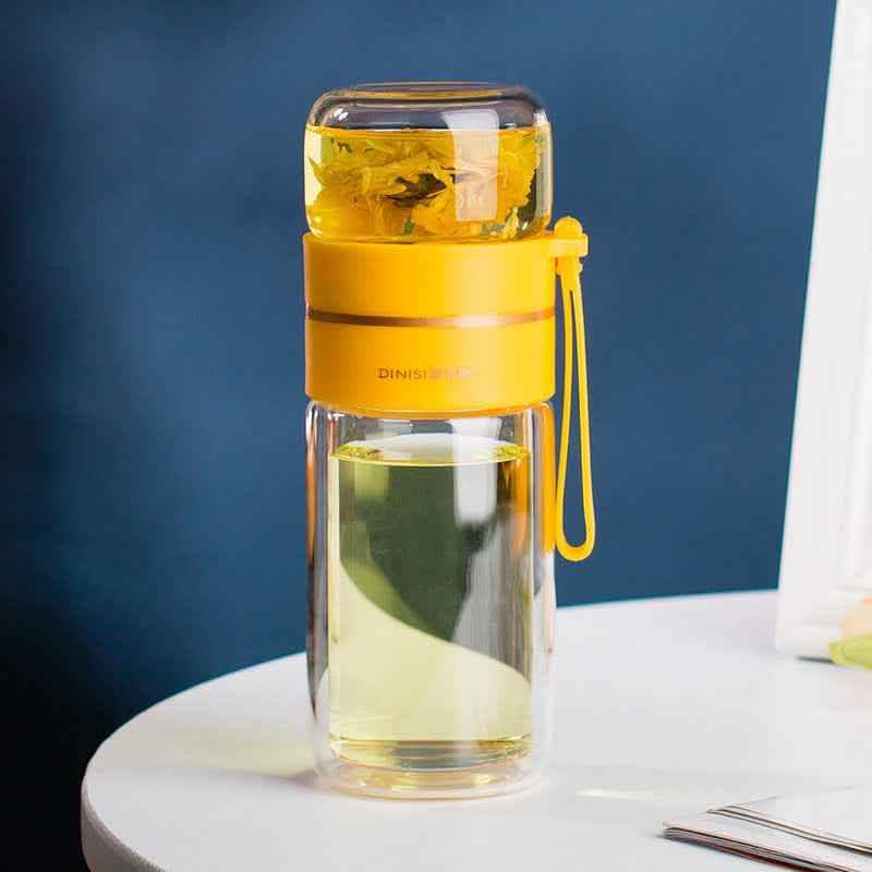 Glass Water Bottle - Tea Infuser Filter Double Wall Design - Vezir