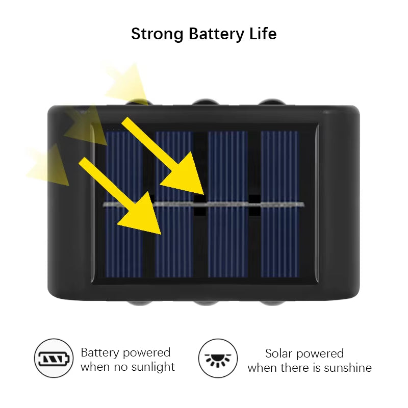 6LED Solar Lights, Outdoor Atmosphere Wall Lamp,Up and down Light Control for Garden Yard Street Balcony Terrace Camping Decor