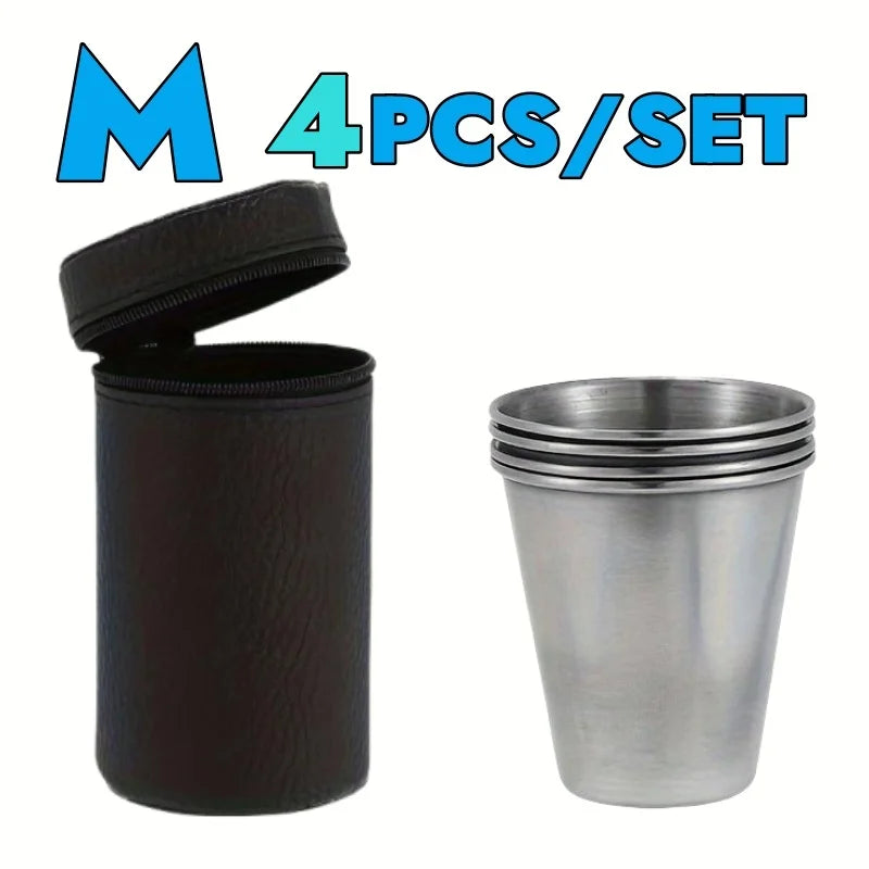Portable Stainless Steel Cup Set for Outdoor Travel Party Whiskey Cups with Case for Picnics Hiking Camping Drinkware Supplies