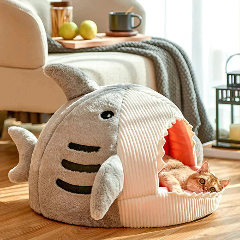 Luxury Plush Shark Pet Bed Gray