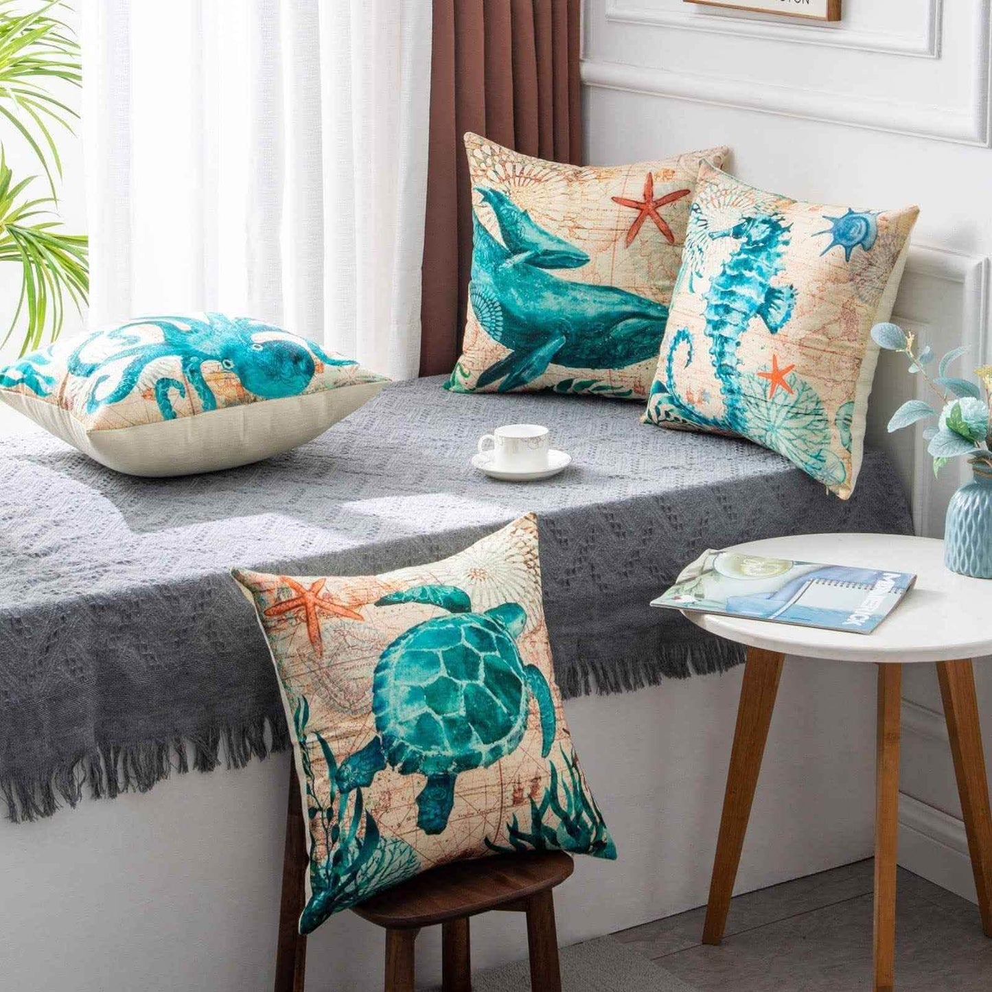 Sea Turtle Cushion Covers - Printed Throw Pillow Cases - Vezir