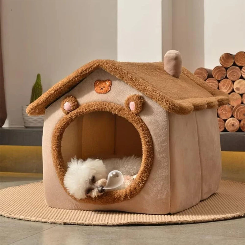 SnuggleCottage™ Plush Pet House – Foldable Indoor Hideaway for Cats & Small Dogs
