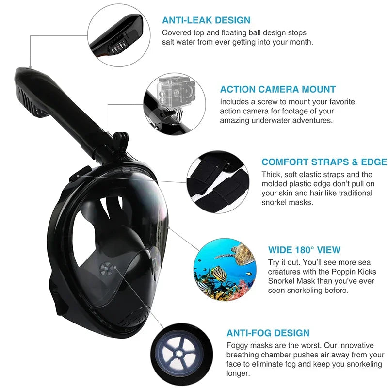 Underwater Scuba anti Fog Full Face Diving Mask Snorkeling Respiratory Masks Safe Waterproof Swimming Equipment for Adult Kids