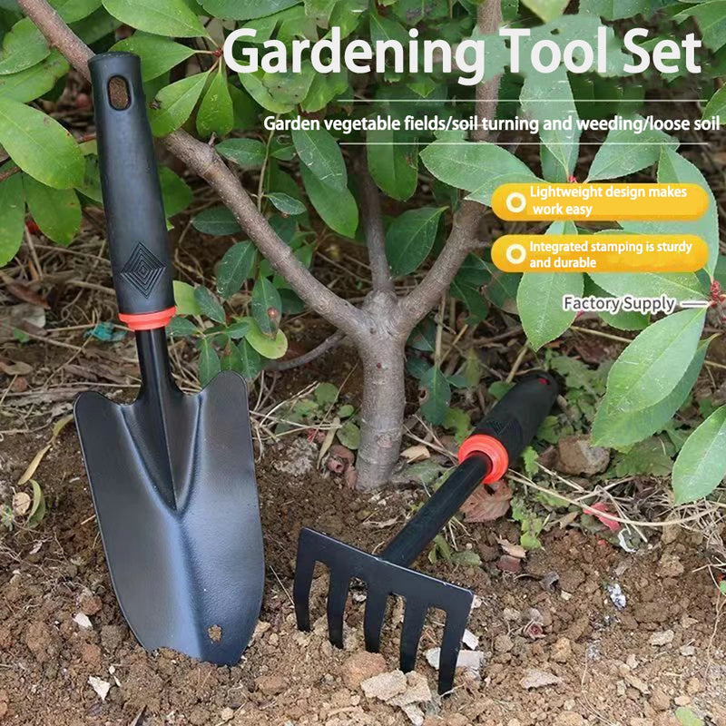 Alloy Steel Garden Tool Set – Tooth Rake, Trowel, Wide Shovel & Dual-Purpose Rake