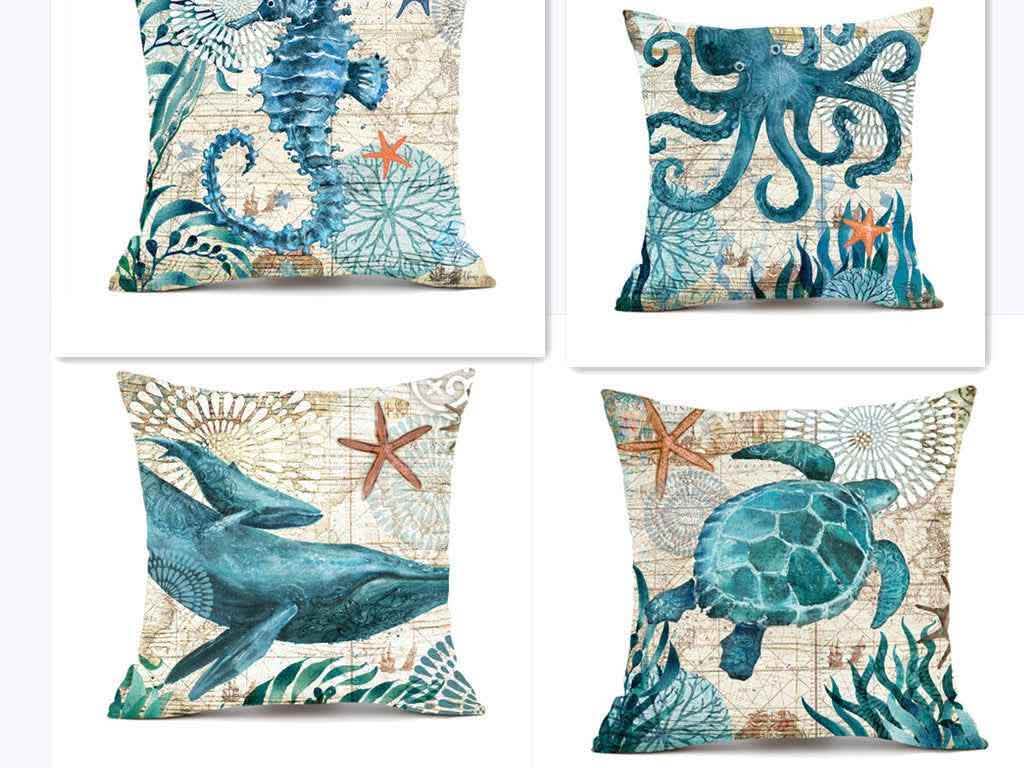 Sea Turtle Cushion Covers - Printed Throw Pillow Cases - Vezir
