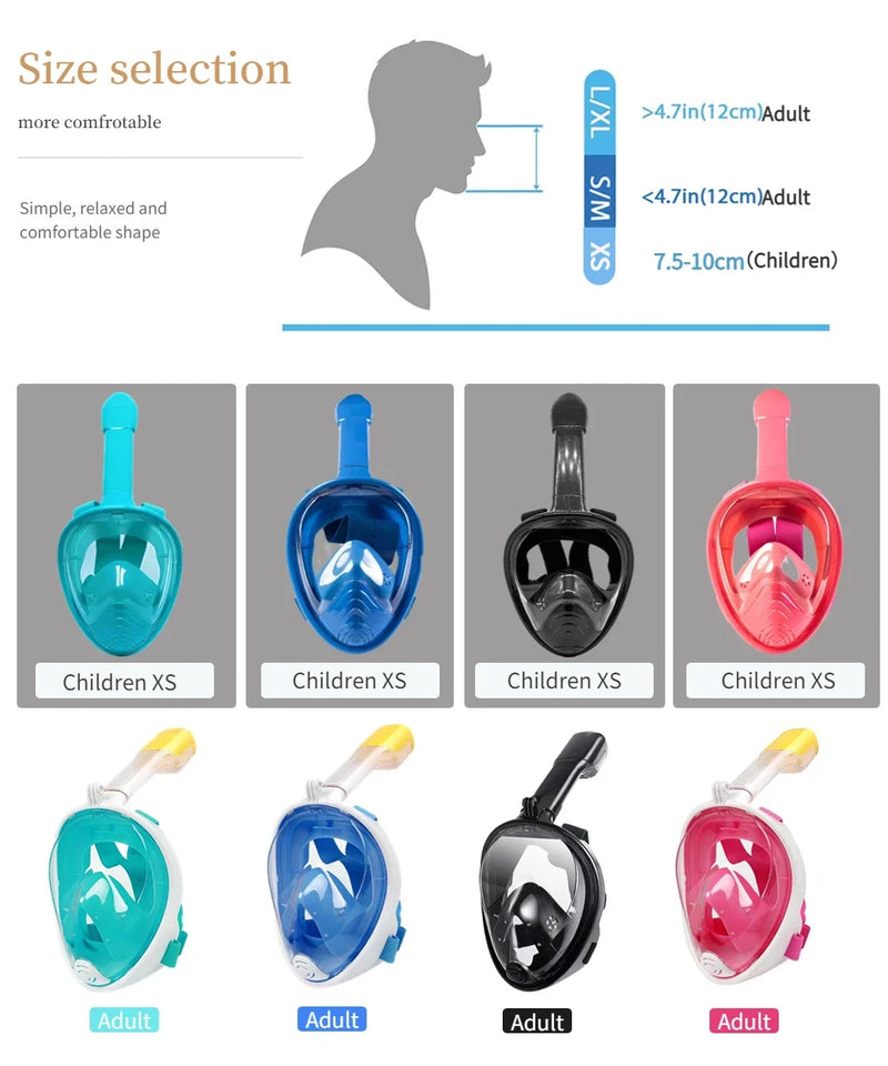 Underwater Scuba anti Fog Full Face Diving Mask Snorkeling Respiratory Masks Safe Waterproof Swimming Equipment for Adult Kids
