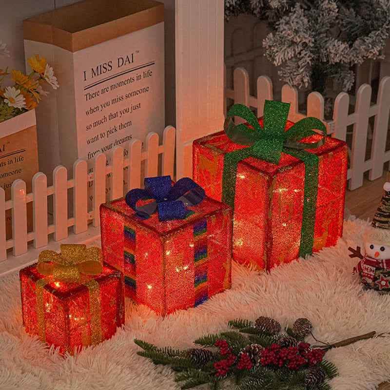 LED Christmas Gift Box Decorations - Luminous Holiday Yard Decor - Vezir