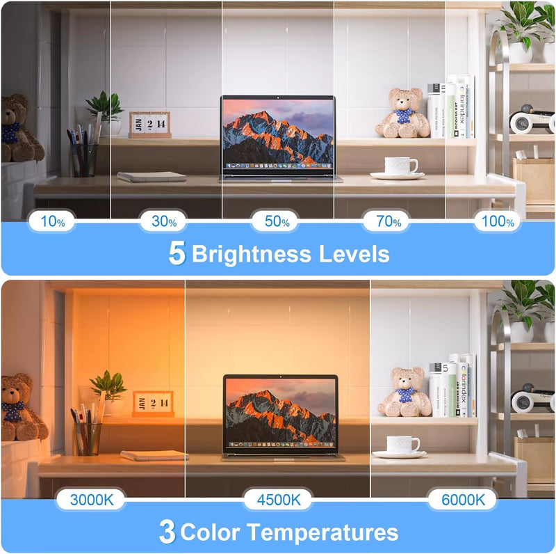 WILLED 5W Dimmable Night Light 3 Colors Adjustable Makeup Light with 2500Mah Rechargeable under Cabinet for Closet Bedside Desk