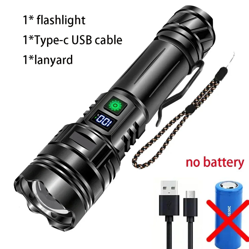 Rechargeable Flashlight Super Bright Portable Ultra Power Long Range Tactical Torch Lamp Outdoor Emergency Camping Lantern