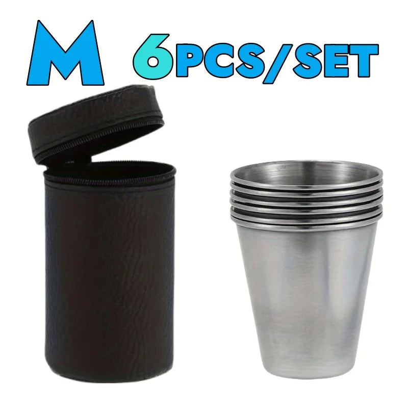 Portable Stainless Steel Cup Set for Outdoor Travel Party Whiskey Cups with Case for Picnics Hiking Camping Drinkware Supplies