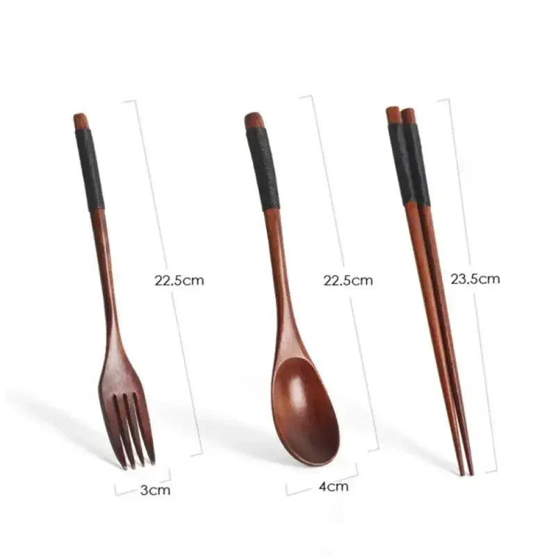 3 Piece Set Stainless Steel Cutlery Wooden Tableware Coffees and Teas Tableware Forks Spoon Korean Plates Dinner Sets Chopsticks