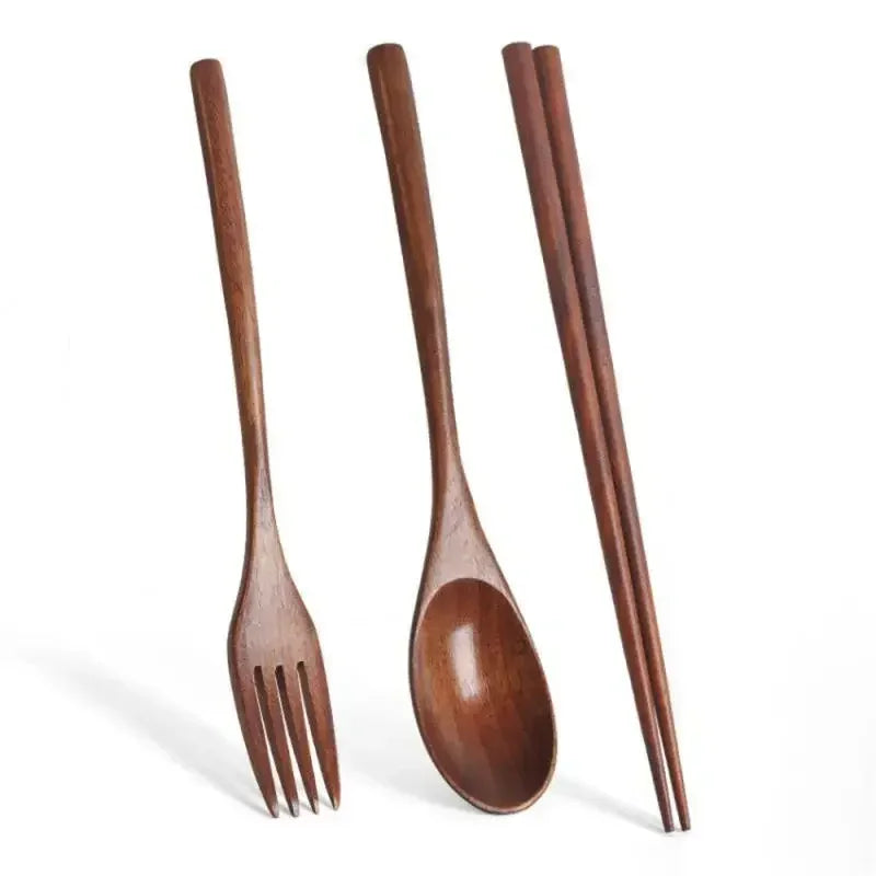 3 Piece Set Stainless Steel Cutlery Wooden Tableware Coffees and Teas Tableware Forks Spoon Korean Plates Dinner Sets Chopsticks