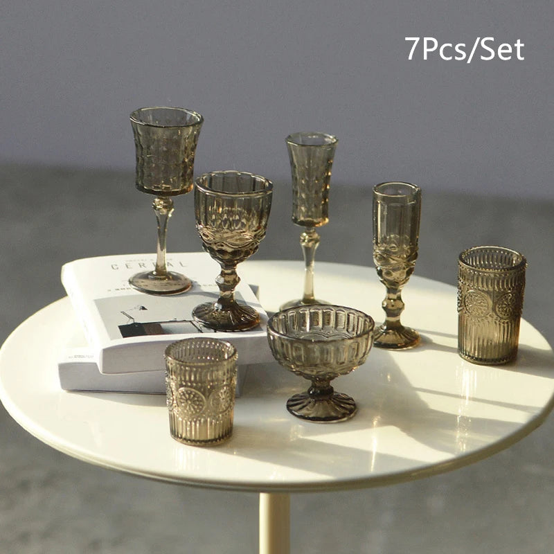 7Pcs 1:6 Dollhouse Miniature Water Cup Wine Glass Champagne Glass Cup Kitchen Decor Doll House Accessories