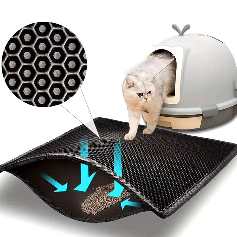 Pet Cat Litter Mat Waterproof Double Layer Cat Litter Trapping Pet Litter Box Mat Clean Pad Products for Cats Accessories Black