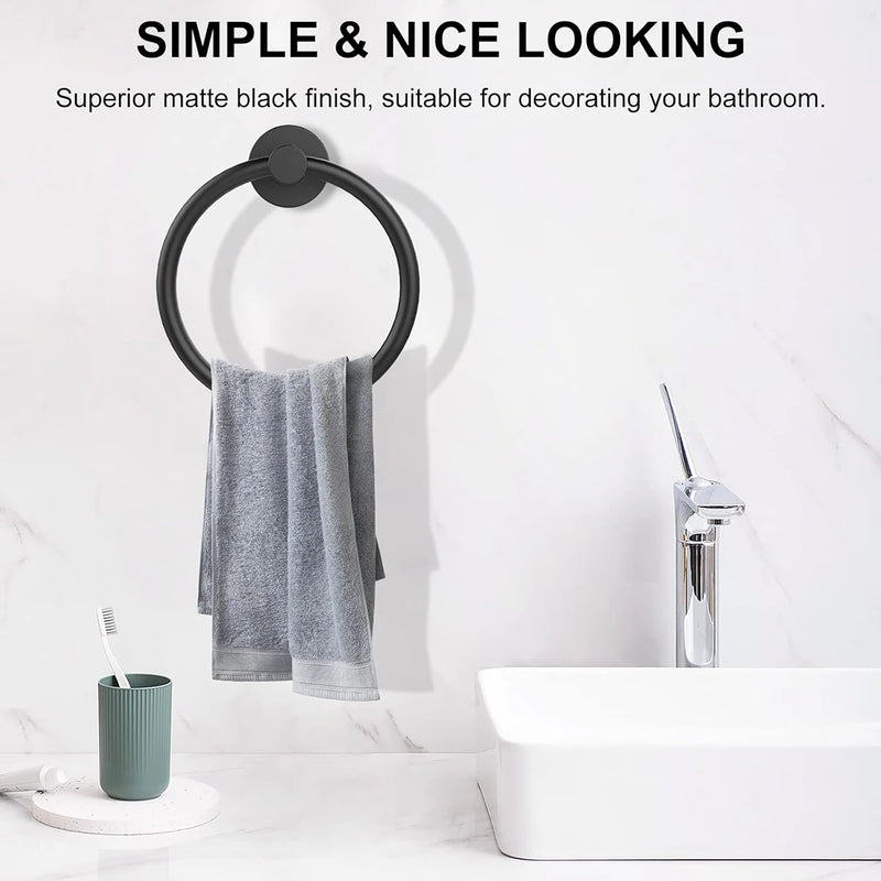 Bathroom Towel Ring Hardware Accessories Storage Holder 304 Stainless Steel Matte Black Hand Towel Holder round Towel Hanger