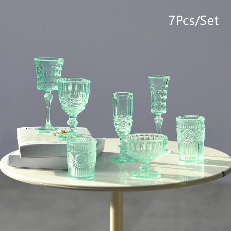 7Pcs 1:6 Dollhouse Miniature Water Cup Wine Glass Champagne Glass Cup Kitchen Decor Doll House Accessories