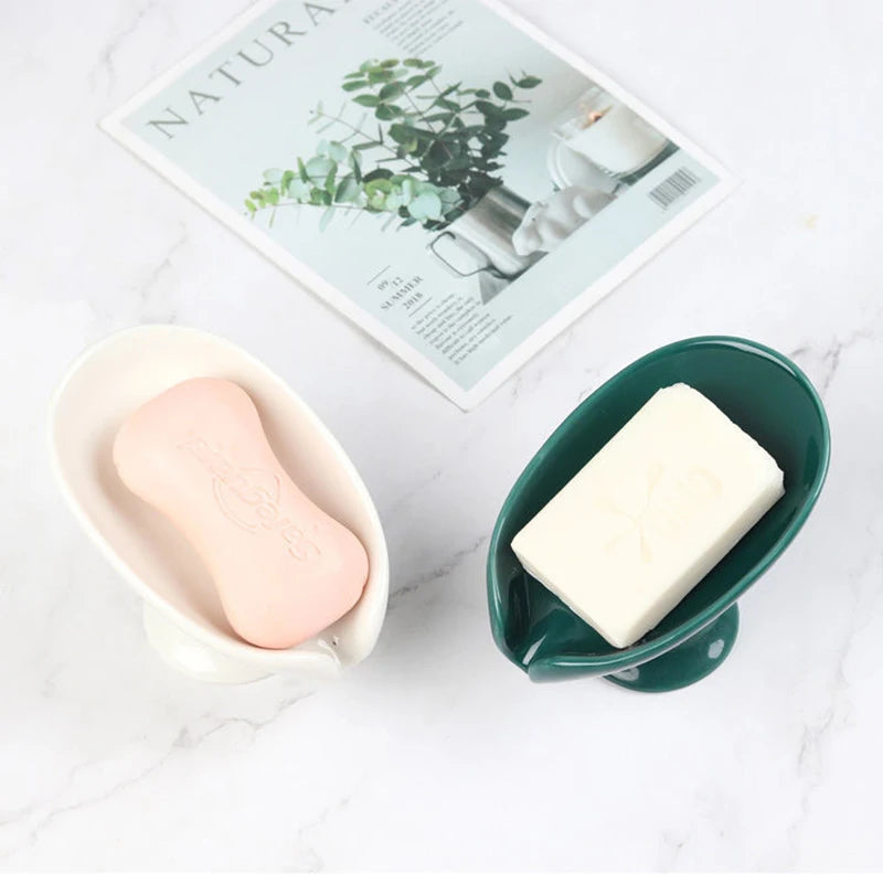 NEW 1PC Ceramic Leay Shower Soap Holder Bathroom Suppliesaf Shape Box Water Guide Hole Dish Storage Plate Tr