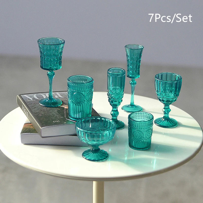 7Pcs 1:6 Dollhouse Miniature Water Cup Wine Glass Champagne Glass Cup Kitchen Decor Doll House Accessories