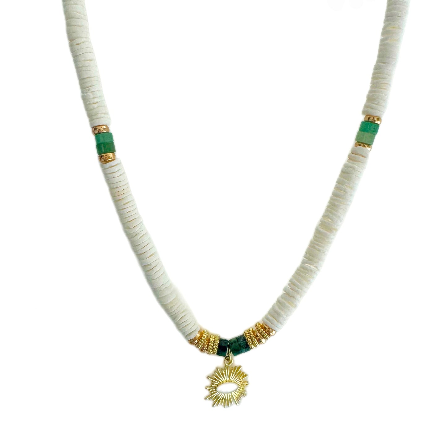Solaana White Beaded Sun Necklace with Charm