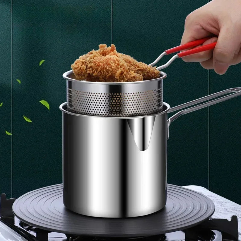 Stainless Steel Deep Fryer with Frying Basket Multifunctional Small Pot Kitchen Specific Frying Chicken and Other Cooking Toolss
