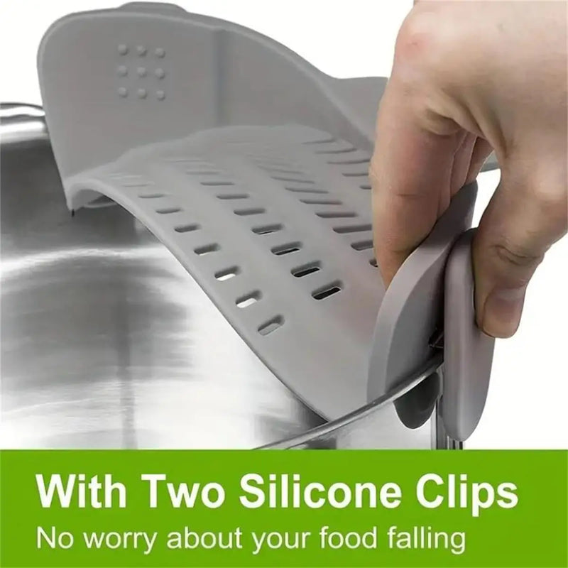 1Pc Adjustable Silicone Clip-On Strainer for Pots, Pans, and Bowls - Handheld Drainer for Noodles, Pasta