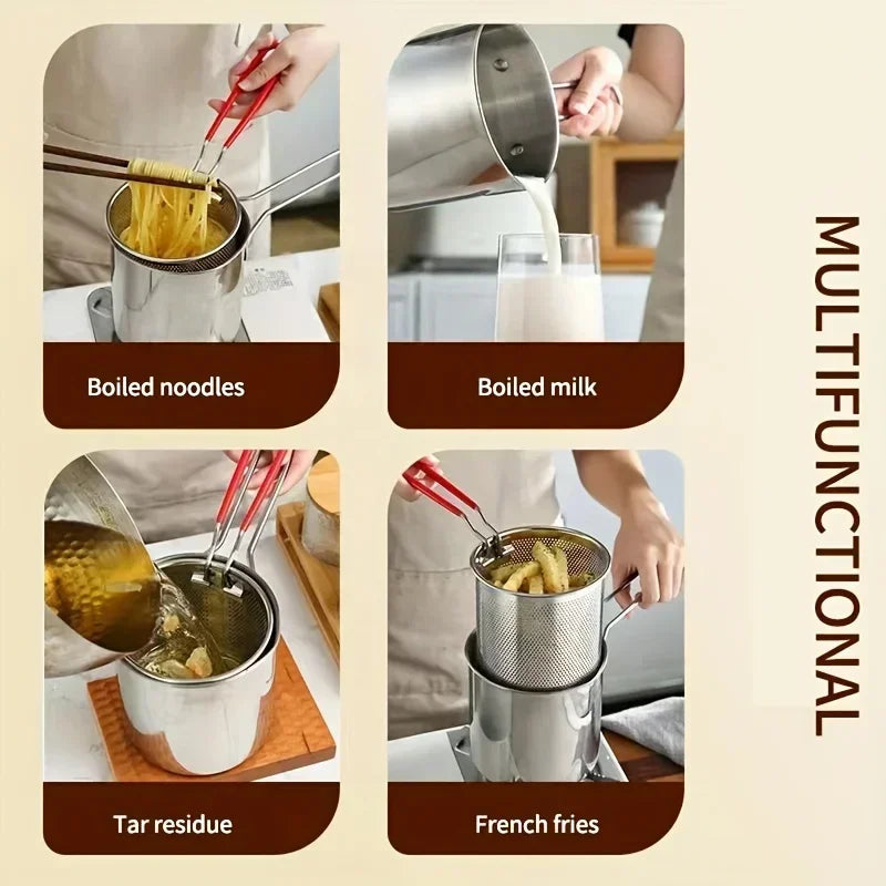 Stainless Steel Deep Fryer with Frying Basket Multifunctional Small Pot Kitchen Specific Frying Chicken and Other Cooking Toolss