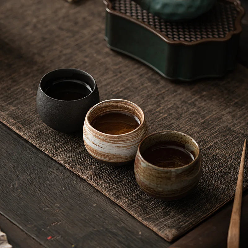 1Pc Japanese Style Handmade Stoneware Tea Cup Kung Fu Tea Set Tea Cup Small Single Cup Ancient Style Quiet Road Cup Bowl Teacup