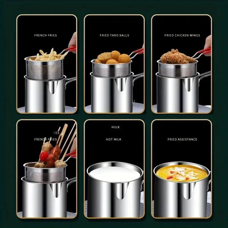 Stainless Steel Deep Fryer with Frying Basket Multifunctional Small Pot Kitchen Specific Frying Chicken and Other Cooking Toolss