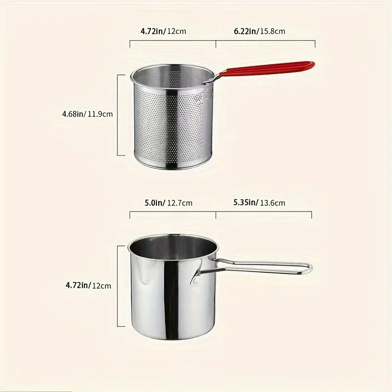 Stainless Steel Deep Fryer with Frying Basket Multifunctional Small Pot Kitchen Specific Frying Chicken and Other Cooking Toolss